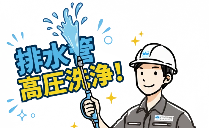 排水管高圧洗浄のイメージイラスト