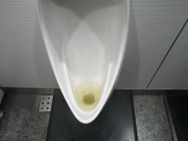 排水不良を起こしている小便器の写真